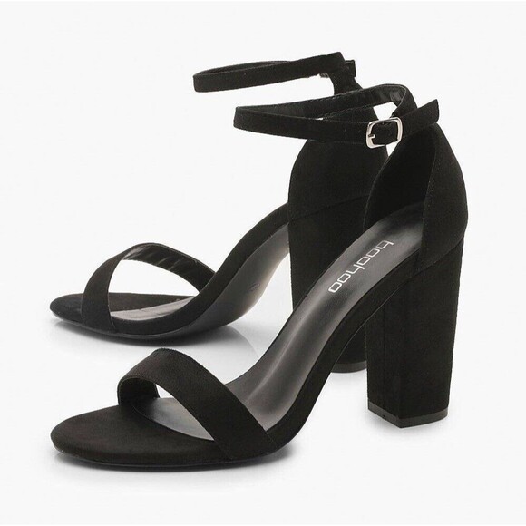 Boohoo Basic Barely There Heels Ankle Strap Black Size US 8 New In Box - Picture 2 of 10